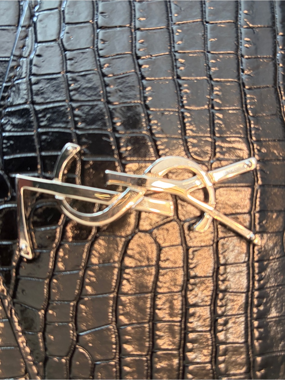 Yves Saint Laurent Black Croc-Embossed Leather Wallet with Silver YSL Logo - Picture 5 of 8